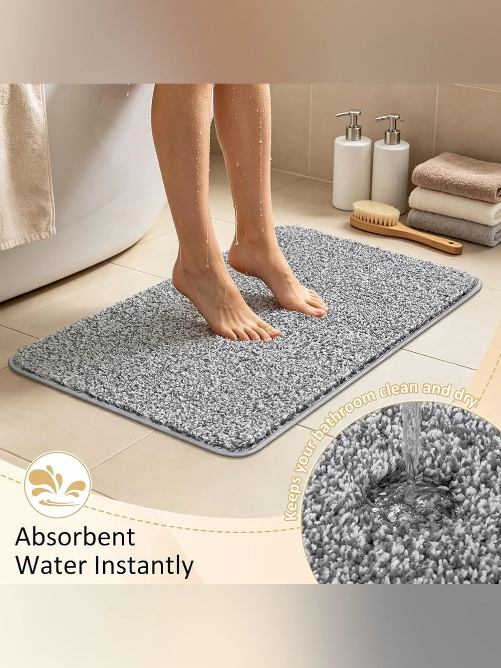 Bathroom Rugs Set 5 Piece, Non Slip Washable Bath Mats